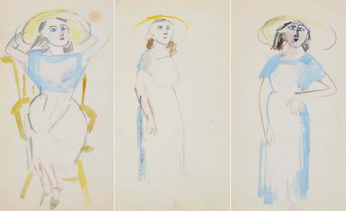 WOMAN IN HAT, c.1950s (SET OF THREE) by Stella Steyn sold for 1,050 at Whyte's Auctions