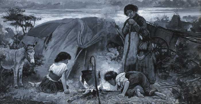TRAVELLER CHILDREN AND MOTHER AT FIRESIDE by Charles G. Hards sold for 420 at Whyte's Auctions