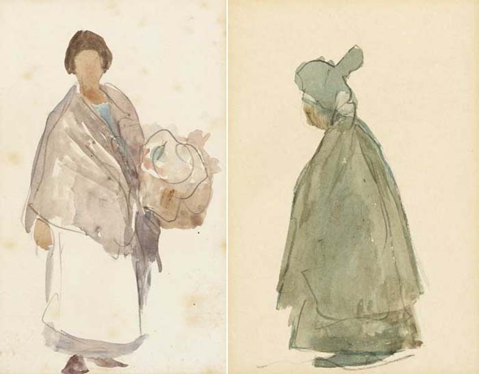 SKETCH OF A DUBLIN WOMAN and DUBLIN FLOWER GIRL (A PAIR) by Michael Healy sold for 900 at Whyte's Auctions