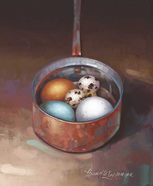 DUCK EGGS IN COPPER POT, 2010 by David Ffrench le Roy sold for 1,800 at Whyte's Auctions