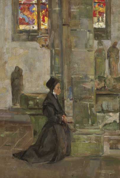 INTERIOR OF A CHURCH IN BRITTANY by Walter Chetwood Aiken sold for 2,600 at Whyte's Auctions