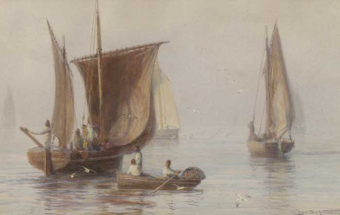 FISHING BOATS IN CALM WATERS by Charles Mottram sold for 500 at Whyte's Auctions