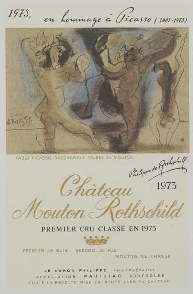 EN HOMMAGE A PICASSO - CHATEAU MOUTON ROTHSCHILD, WINE LABEL, 1973 by Pablo Picasso sold for 1,050 at Whyte's Auctions