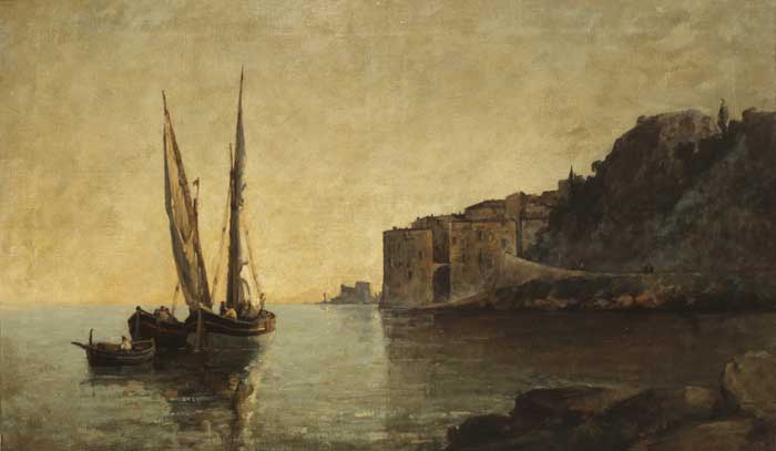 FISHING BOATS AT VILLEFRANCHE, c.1880 by Nathaniel Hone sold for 35,000 at Whyte's Auctions