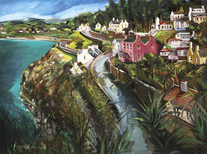 THE VICO ROAD, DALKEY, LOOKING TOWARDS THE OBELISK ON KILLINEY HILL by Gerard Byrne sold for 3,000 at Whyte's Auctions