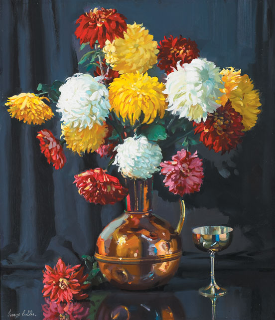 STILL LIFE WITH CHRYSANTHEMUMS AND SILVER CUP by George Collie sold for 2,700 at Whyte's Auctions