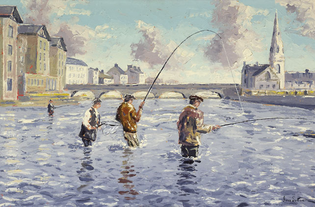 DOUBLE-HANDED ON THE MOY, THE RIDGE POOL, BALLINA by Ivan Sutton sold for 3,000 at Whyte's Auctions
