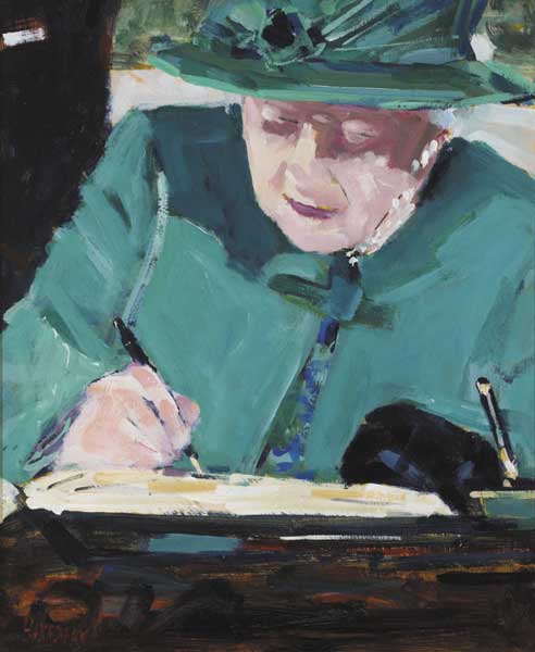 THE QUEEN SIGNING THE VISITORS BOOK AT ARAS AN UACHTARAIN by Michael Hanrahan sold for 2,700 at Whyte's Auctions