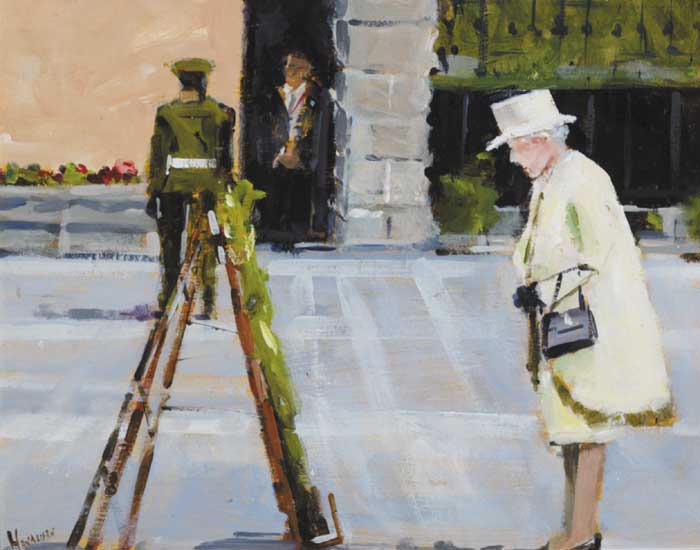 THE QUEEN AT THE GARDEN OF REMEMBRANCE, DUBLIN by Michael Hanrahan sold for 5,400 at Whyte's Auctions