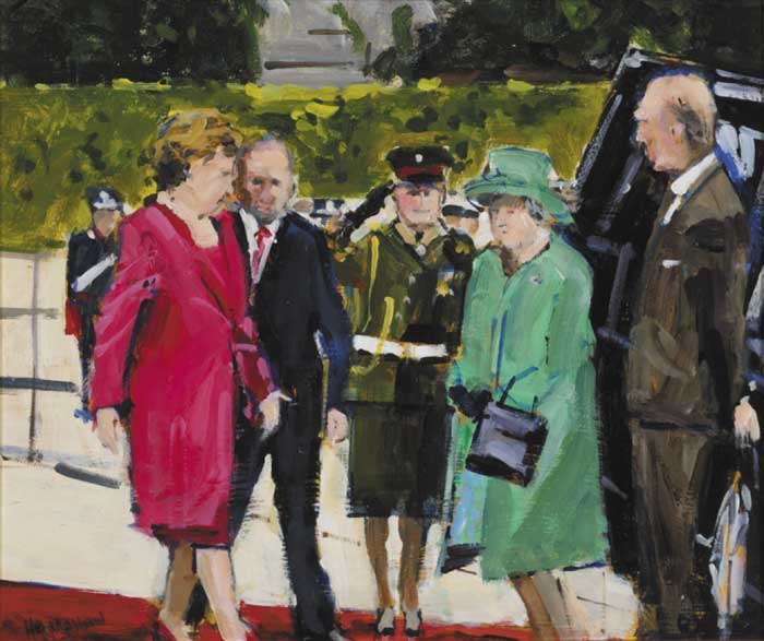 PRESIDENT MCALEESE GREETS THE QUEEN AT ARAS AN UACHTARAIN by Michael Hanrahan sold for 2,200 at Whyte's Auctions