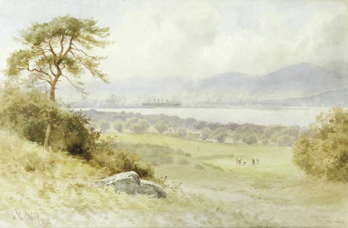 GOLF LINKS, HOLYWOOD WITH VIEW OF TITANIC AND BELFAST DOCKS, 1912 by Joseph William Carey sold for 2,800 at Whyte's Auctions