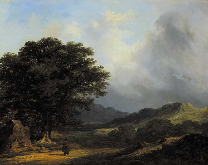 RURAL LANDSCAPE WITH A FIGURE ON THE ROADWAY, 1840 by James Arthur O'Connor sold for 14,000 at Whyte's Auctions