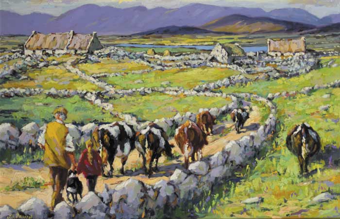 FARMER AND CHILD HERDING CATTLE, CONNEMARA by James S. Brohan sold for 4,800 at Whyte's Auctions