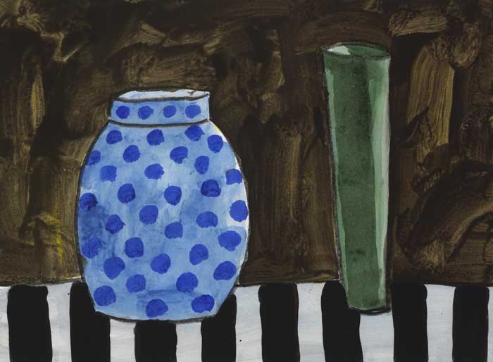 STILL LIFE WITH BLUE POLKA DOT VASE AND GREEN FLUTE VASE, 2002 by William Crozier HRHA (1930-2011) at Whyte's Auctions