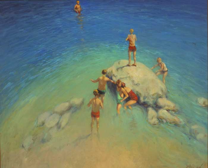 YOUNG SWIMMERS, WHITEROCK, DALKEY by Ken Moroney sold for 800 at Whyte's Auctions