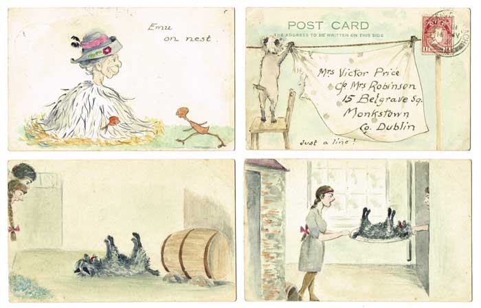 SET OF 12 ILLUSTRATED POSTCARDS AND ONE WATERCOLOUR FROM 1920s-30s by Victor T. Price sold for 400 at Whyte's Auctions