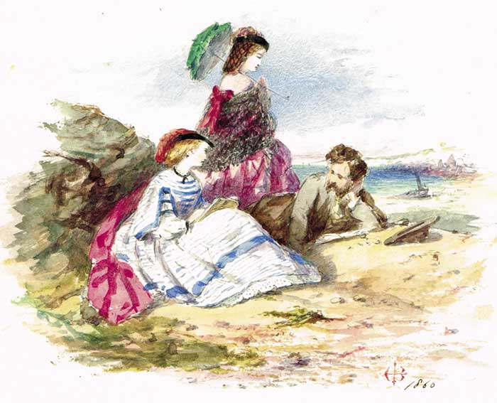 LADIES AND A GENTLEMAN ON A BEACH, 1860 and CONNEMARA, 1858 (A PAIR) by Frederick Henry Henshaw sold for 200 at Whyte's Auctions