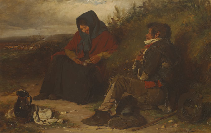 COUPLE RESTING BY A GRASSEY KNOLL, 1852 by Erskine Nicol sold for 4,000 at Whyte's Auctions