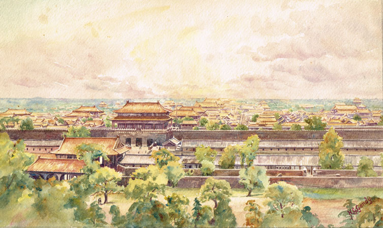 THE FORBIDDEN CITY, PEKING (BEIJING), FROM COAL HILL by Henry George Gandy sold for 1,400 at Whyte's Auctions