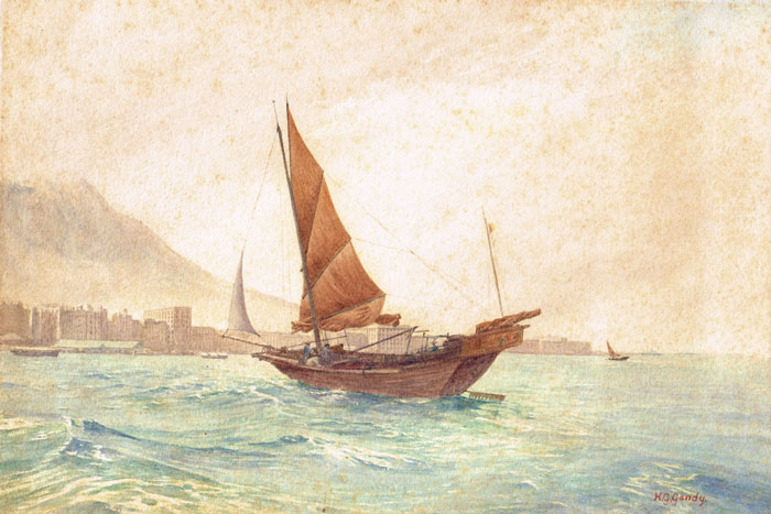 A JUNK IN HONG KONG HARBOUR by Henry George Gandy sold for 700 at Whyte's Auctions