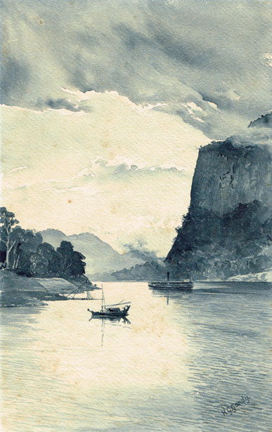 GORGE ON RIVER IRAWADDY NORTH OF MANDALAY, BURMA by Henry George Gandy sold for 660 at Whyte's Auctions