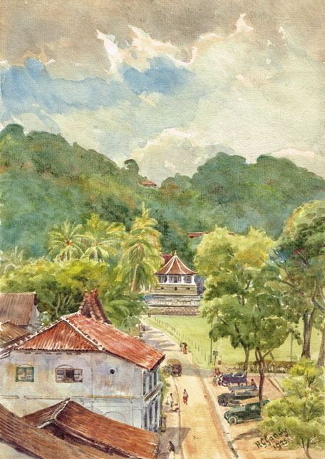 TEMPLE OF THE TOOTH, KANDY, FROM A ROOM WINDOW IN QUEEN'S HOTEL (SRI LANKA) 1925 by Henry George Gandy sold for 680 at Whyte's Auctions