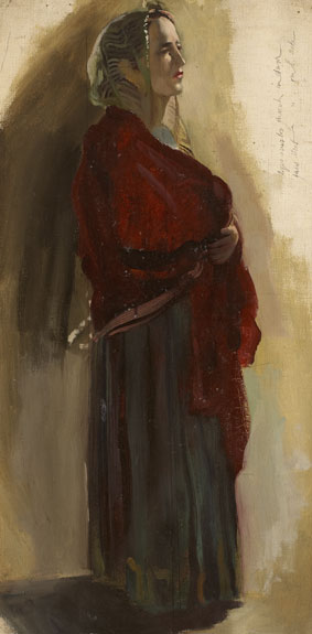 STANDING WOMAN IN RED SHAWL AND TWO OTHER FIGURE STUDIES IN OIL by Ernest Columba Hayes sold for 400 at Whyte's Auctions