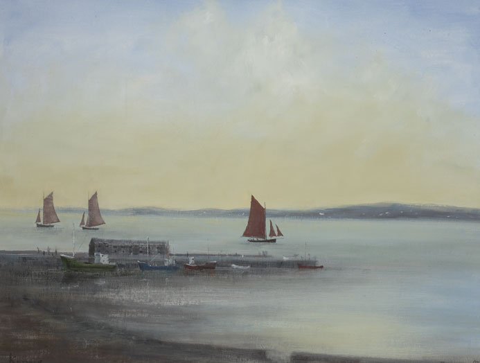 START OF THE GALWAY HOOKERS RACE, KILRONAN PIER, 1991 by Peter Pearson sold for 660 at Whyte's Auctions