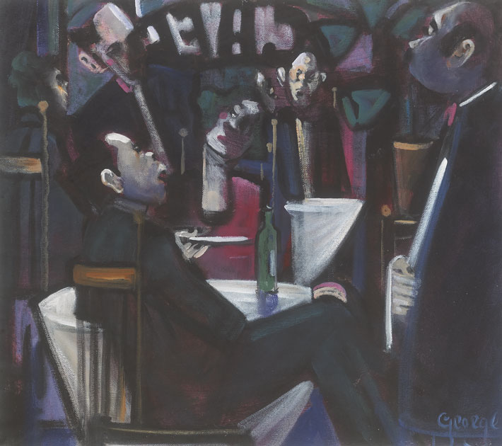 FIGURE DINING AT A CAF by George Dunne sold for 320 at Whyte's Auctions
