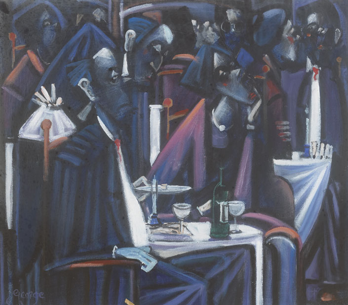 COUPLES DINING AT A CAF by George Dunne sold for 300 at Whyte's Auctions