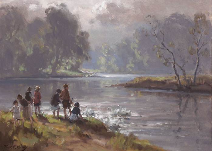 SWANS ON THE LAGAN, COUNTY ANTRIM by Frank McKelvey sold for 35,000 at Whyte's Auctions