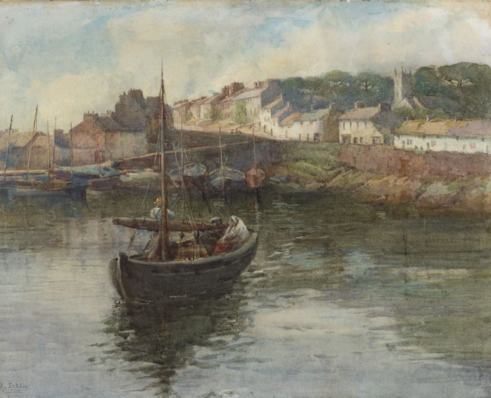 FIGURES IN A BOAT IN ROUNDSTONE HARBOUR, c.1909-1914 by Lady Kate Dobbin WSCI (1868-1955) at Whyte's Auctions