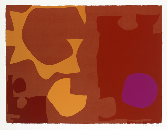 SIX IN VERMILION WITH VIOLET IN RED, 1970 by Patrick Heron sold for 1,400 at Whyte's Auctions