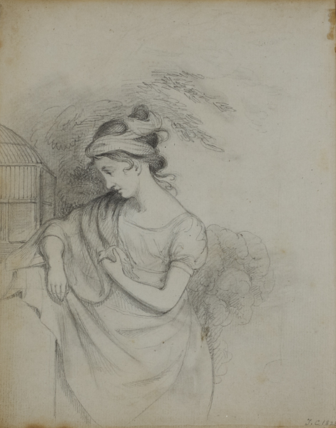 DRAWING OF A LADY HOLDING A BIRD, 1828 by Thomas Cooley sold for 280 at Whyte's Auctions