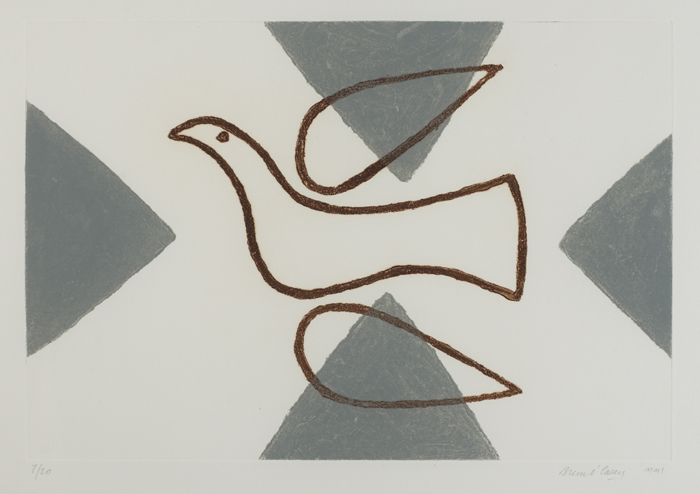 DOVE WITH GREY TRIANGLES, 2001 and BIRD ON GREY & ORANGE, 1999 (A PAIR) by Breon O'Casey sold for 580 at Whyte's Auctions