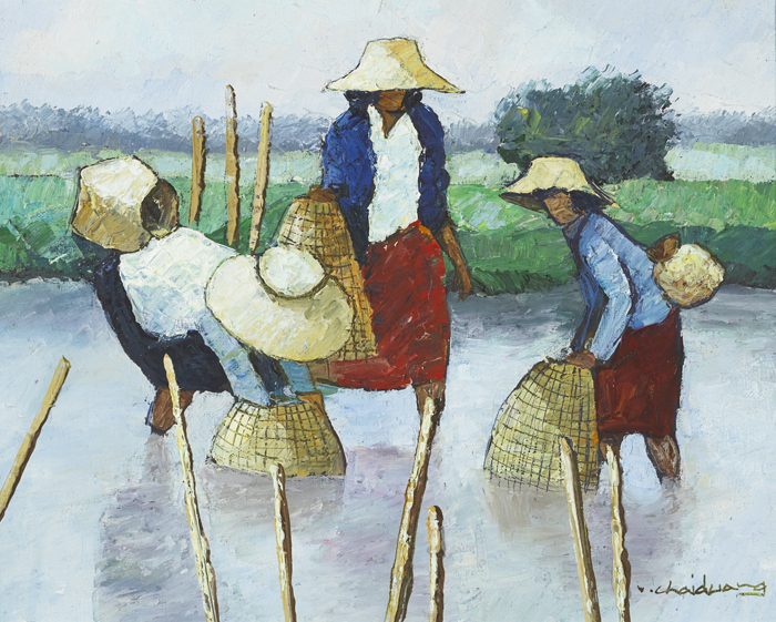 WOMEN IN RICE FILDS by Viboon Chaidauang sold for 100 at Whyte's Auctions
