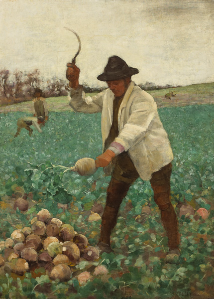 ENGLISH PEASANT CHOPPING SWEDES, c.1887-1888 by Aloysius C. OKelly sold for 10,500 at Whyte's Auctions