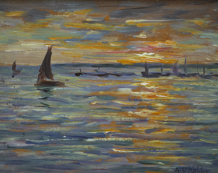 YACHTS AT SUNSET, FRANCE by Aloysius C. OKelly sold for 1,900 at Whyte's Auctions