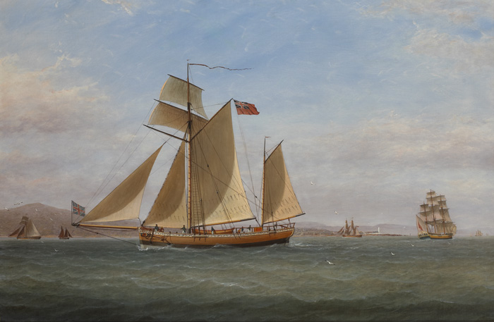 TOPSAIL KETCH ON THE CLYDE SAILING PAST THE CLOCH LIGHTHOUSE, SCOTLAND, 1865 by William Clarke sold for 2,700 at Whyte's Auctions