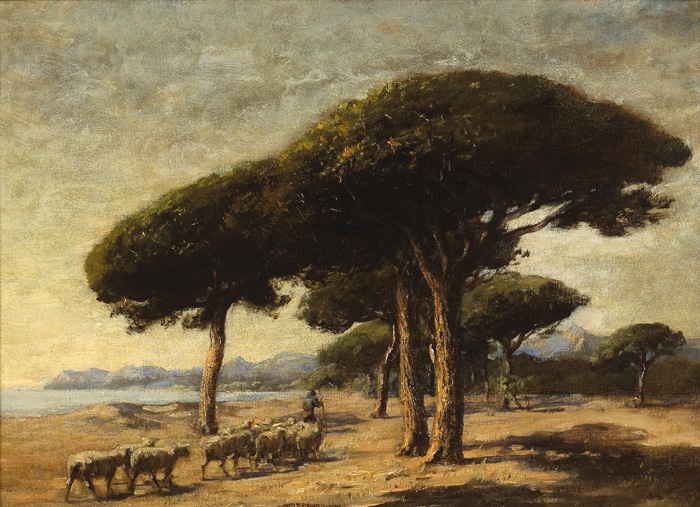 STONE PINES, NEAR CANNES, FRANCE, c.1870s by Nathaniel Hone sold for 4,800 at Whyte's Auctions