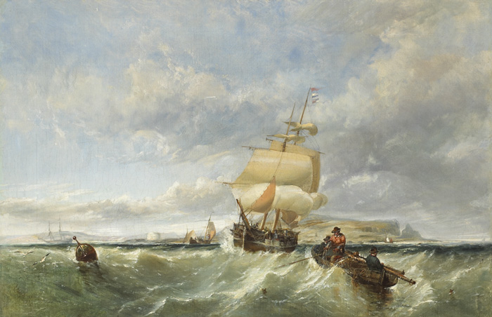 SAILING SHIP APPROACHING HOWTH HARBOUR WITH IRELAND'S EYE IN THE BACKGROUND, 1850 by Edwin Hayes sold for 7,000 at Whyte's Auctions