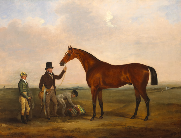 COLONEL WESTENRA'S FRENEY" WITH JOCKEY AND ATTENDANTS ON THE CURRAGH, CO. KILDARE and "ROLLER", A BAY HUNTER WITH HOUNDS "JOLTY BOY" AND "JACKEY BOY" IN A STABLE (A... by William Brocas sold for 29,000 at Whyte's Auctions