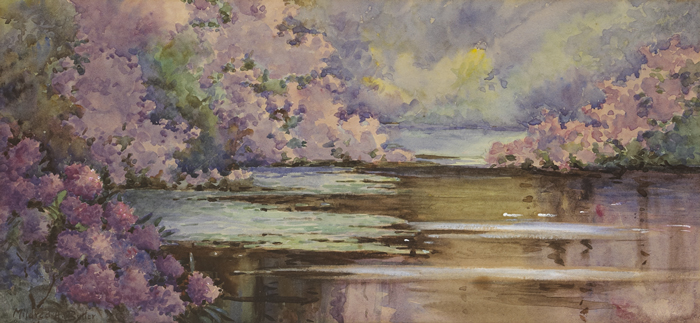 POND SCENE WITH PURPLE HYDRANGEA by Mildred Anne Butler sold for 2,400 at Whyte's Auctions