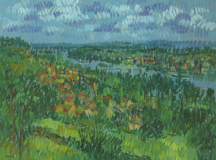 THE SEINE BETWEEN VERNONNET AND VERNON, EURE, FRANCE, 1989 by Desmond Carrick sold for 1,700 at Whyte's Auctions