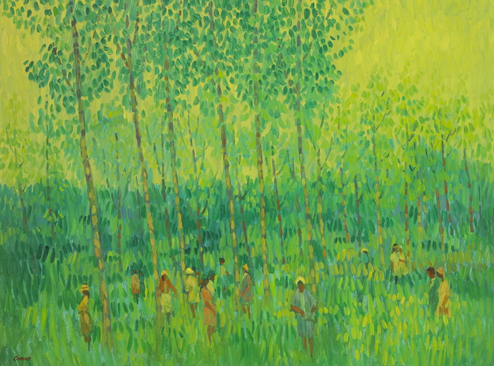 STROLLING AMONG THE POPLARS AT PONDRON, FRANCE by Desmond Carrick sold for 1,300 at Whyte's Auctions