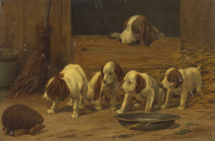 PUPPIES AND A HEDGEHOG by Gregor Grey sold for 520 at Whyte's Auctions