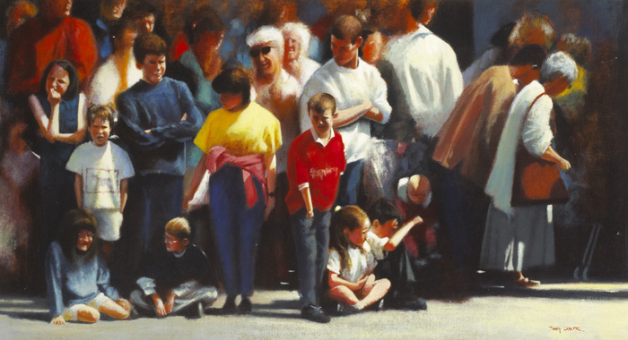 WATCHING THE GALWAY ARTS FESTIVAL PARADE by Jimmy Lawlor sold for 400 at Whyte's Auctions
