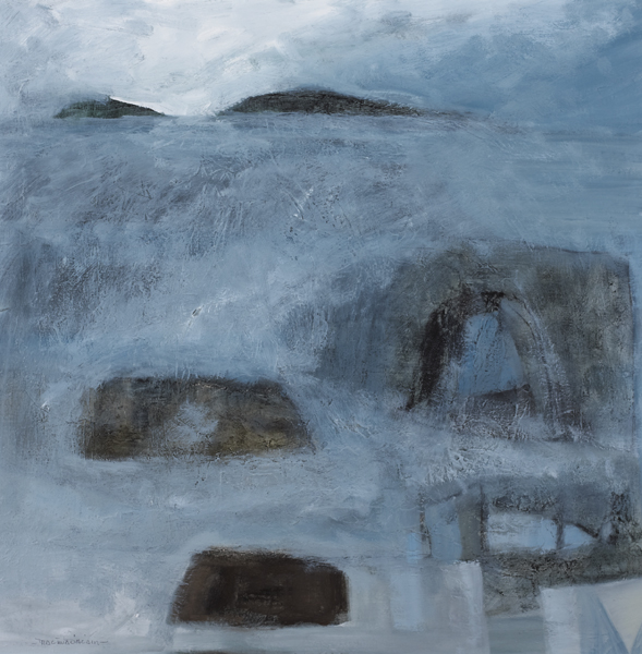 TWO CURRAGHS ON A REMOTE BEACH, THE MULLET, COUNTY MAYO by Pdraig MacMiadhachin sold for 1,600 at Whyte's Auctions