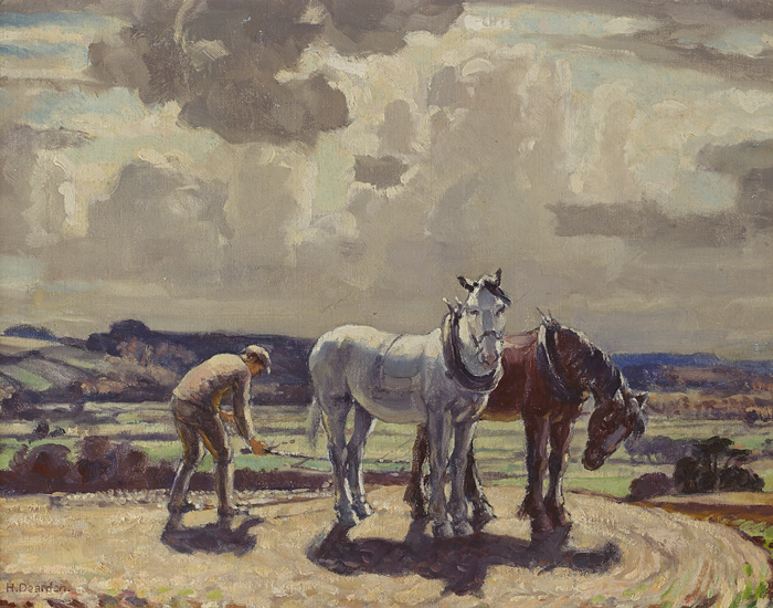 FARM HORSES, ATTACHING THE HARROW by Harold Dearden sold for 380 at Whyte's Auctions
