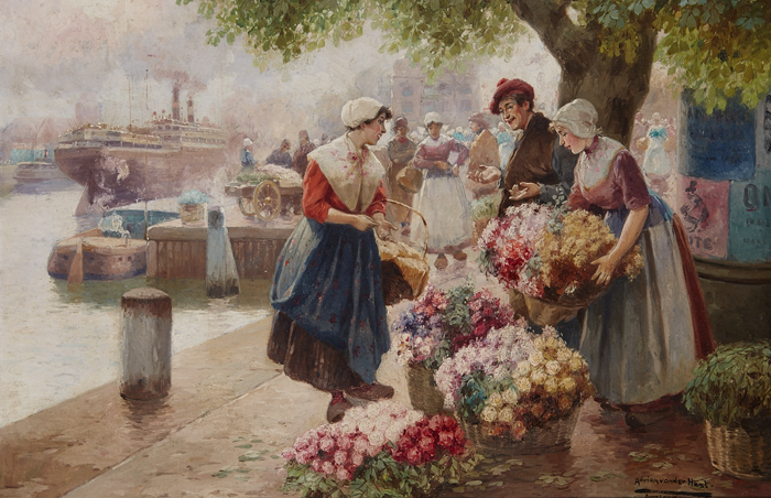 FLOWER SELLERS, AMSTERDAM by Adrian van der Hest sold for 1,150 at Whyte's Auctions